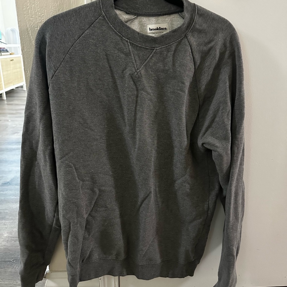 Brooklinen Gray Crewneck Sweater Soft Cotton Blend